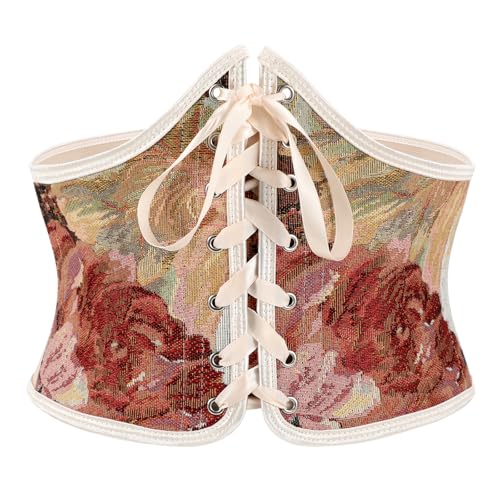 LEACOOLKEY Damen Floral Korsett Gürtel Schnürung Tied Waspie Breiter Taillengürtel Renaissance Kostüm Korsettgürtel für Kleide von LEACOOLKEY