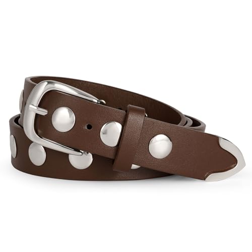 Damen Ledergürtel für Jeans hosen Damengürtel Leder Punk Nietengürtel Studded Gürtel mit nieten von LEACOOLKEY