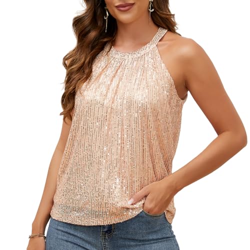LEACOOLKEY Damen Pailletten-Träger-Tops Glitzerndes Dressy Tank Tops Party Weste Glitter Ärmelloses Shirt von LEACOOLKEY