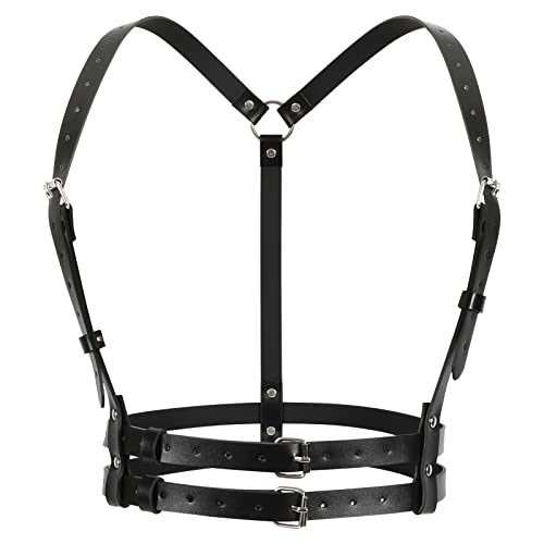 LEACOOLKEY Damen Punk Taillengürtel PU Leder Schwarz Gothic Gürtel Körperketten Gürtel für Cosplay Rave Outfit Halloween Kostüm von LEACOOLKEY