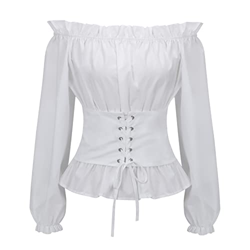 LEACOOLKEY Damen Renaissance Schulterfrei Sommer Top Kostüme Bluse Steampunk Boho Bauernhemd von LEACOOLKEY