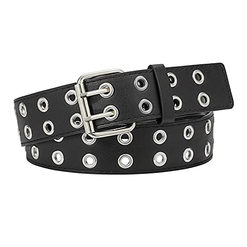 LEACOOLKEY Doppelloch Nietengürtel, Punk Hip Hop Rock Gürtel für Damen von LEACOOLKEY