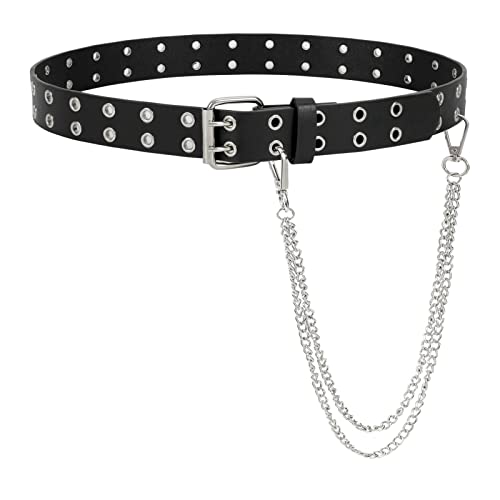 LEACOOLKEY Doppelloch Nietengürtel, Punk Hip Hop Rock Gürtel für Damen von LEACOOLKEY