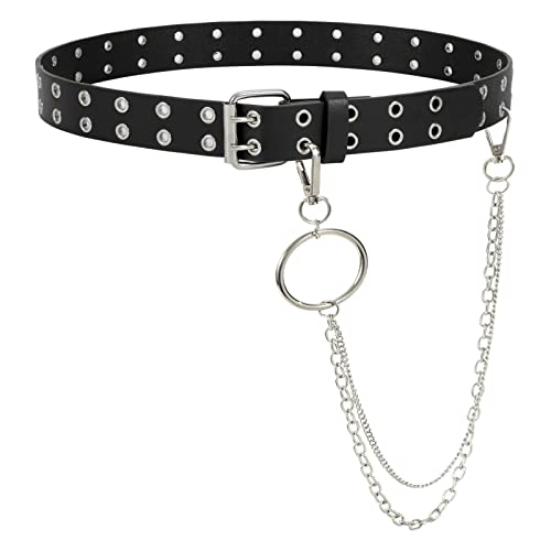 LEACOOLKEY Doppelloch Nietengürtel, Punk Hip Hop Rock Gürtel für Damen von LEACOOLKEY