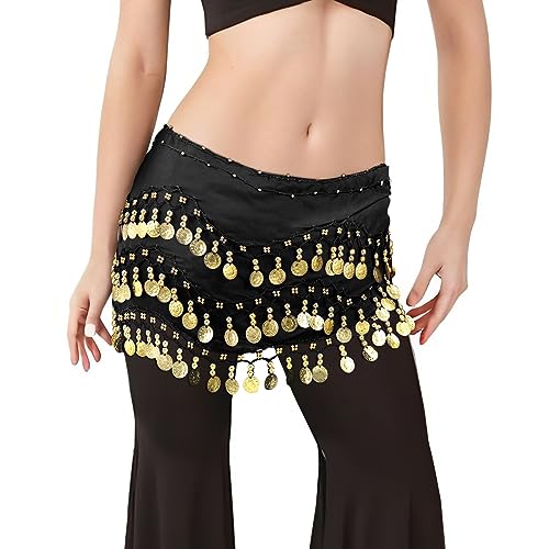 LEACOOLKEY Frauen Bauchtanz Hüfttuch Damen Bauchtanz Rock mit funkelnden Goldmünzen Bauchtänzerin Outfit für Frauen von LEACOOLKEY