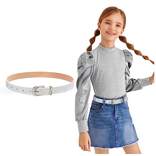 LEACOOLKEY Kinder Gürtel für Mädchen Jungen Glitzern PU Ledergürtel für Jugendlich Kind Shinny Kinder Taille Gürtel zurück zu Schule Fit Hosen 53cm-78cm von LEACOOLKEY