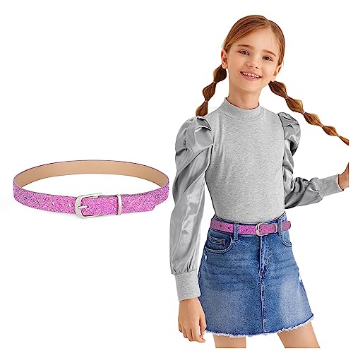 LEACOOLKEY Kinder Gürtel für Mädchen Jungen Glitzern PU Ledergürtel für Jugendlich Kind Shinny Kinder Taille Gürtel zurück zu Schule Fit Hosen 53cm-78cm von LEACOOLKEY