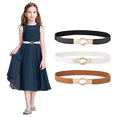 LEACOOLKEY Kinder Skinny Gürtel für Kleider Vintage elastische Mädchen Taille Gürtel mit einfachen Schnalle zurück zu Schule Geschenk von LEACOOLKEY