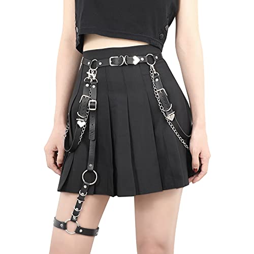 LEACOOLKEY Punk PU Leder Kettengürtel für Damen Gothic Rock Taillengürtel mit Bein Strumpfbänder von LEACOOLKEY