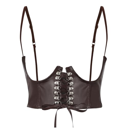 LEACOOLKEY Unterbrustkorsett Gürtel für Frauen Steampunk Bustier PU Leder Lace-up Waspie Taille Cincher Gürtel für Halloween von LEACOOLKEY