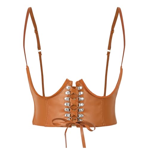 LEACOOLKEY Unterbrustkorsett Gürtel für Frauen Steampunk Bustier PU Leder Lace-up Waspie Taille Cincher Gürtel für Halloween von LEACOOLKEY