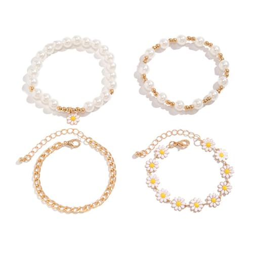 Daisys Armband mit Blumenanhänger, Kunstperlen, stapelbar, bunte Perlen, Handkette, Accessoire, modisches Accessoire für Damen, Einheitsgröße, Wie beschrieben von LEADSDGE