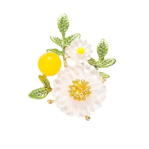 Elegante Perlen-Gänseblümchen-Brosche mit grünen Blättern für Frauen, tragbar für Hochzeiten und besondere Anlässe, eleganter Naturschmuck von LEADSDGE