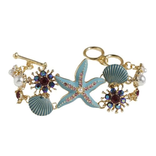 LEADSDGE Elegante Seesternmuschel mit Kunstperlen und Strasssteinen, Accessoire für Damen, Strandurlaub von LEADSDGE