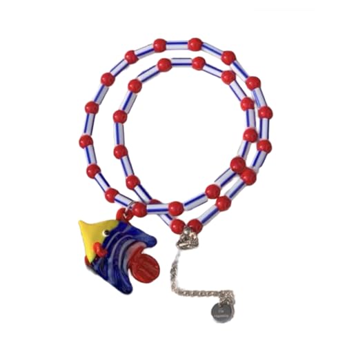 LEADSDGE Exquisite Perlen-Halskette mit Glas-Fisch-Anhänger, handgefertigt, Unisex, Choker, vielseitiges Accessoire für Frauen von LEADSDGE