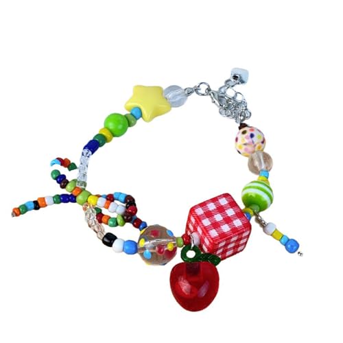 LEADSDGE Handgefertigte bunte Halskette, modisches Halsband mit zierlicher Schleife und Stern-Anhänger, Regenbogen-Perlenschmuck von LEADSDGE