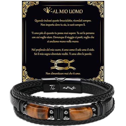 LEAFIA Knoten Lederarmband Herren, Armband Herren mit Gravur Ich liebe dich, Weihnachtsgeschenke, Geschenk für Ihn Hochzeitstag, Männer zum Valentinstag, Geburtstage für Männer, Ehemann, Freund IT von LEAFIA