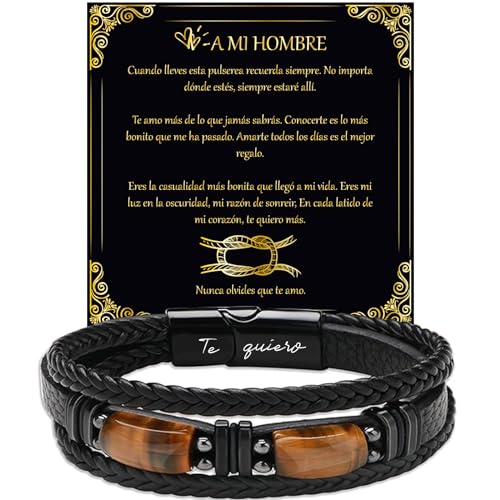 LEAFIA Knoten Lederarmband Herren, Armband Herren mit Gravur Ich liebe dich, Weihnachtsgeschenke, Geschenk für Ihn Hochzeitstag, Männer zum Valentinstag, Geburtstage für Männer, Ehemann, Freund ES von LEAFIA