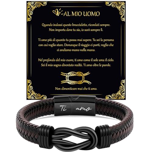 LEAFIA Knoten Lederarmband Herren, Armband Herren mit Gravur Ich liebe dich, Weihnachtsgeschenke, Geschenk für Ihn Hochzeitstag, Männer zum Valentinstag, Geburtstage für Männer, Ehemann, Freund IT von LEAFIA