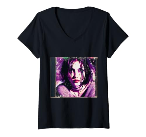 Damen Alternative Emo-Grafik T-Shirt mit V-Ausschnitt von LEAN