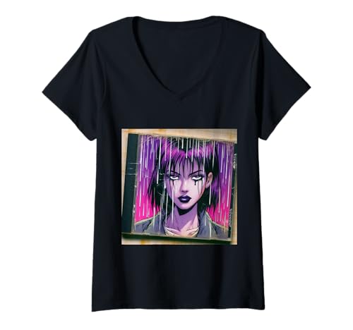 Damen Alternative Emo-Grafik T-Shirt mit V-Ausschnitt von LEAN