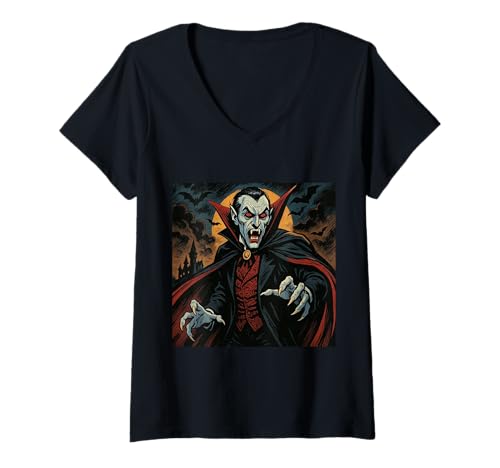 Damen Dracula T-Shirt mit V-Ausschnitt Damen Dracula T-Shirt mit V-Ausschnitt von LEAN