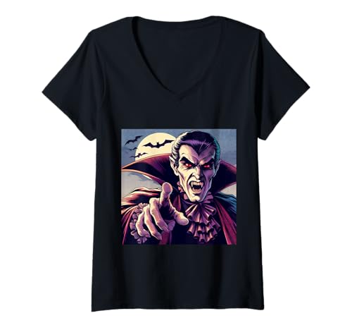 Damen Dracula T-Shirt mit V-Ausschnitt Damen Dracula T-Shirt mit V-Ausschnitt von LEAN