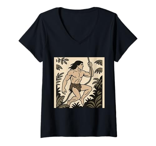 Damen Tarzan Dschungel, altmodisch T-Shirt mit V-Ausschnitt Damen Tarzan Dschungel, altmodisch T-Shirt mit V-Ausschnitt von LEAN