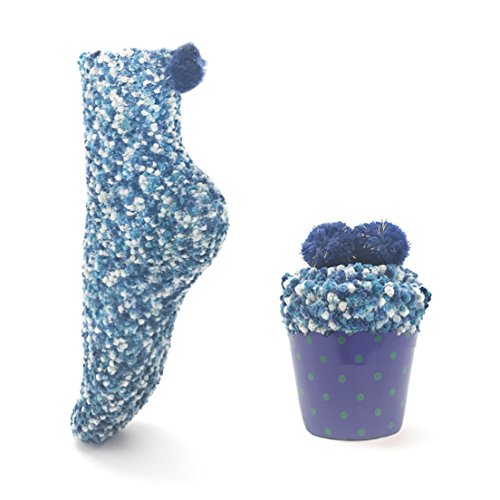 LEAPOP 1 oder 3 Paare Damen Mädchen Socken Cupcakes Design Flauschig Gemütliche Weiche Dicke Warme Weihnachtssocken mit Geschenkbox (Dunkelblau (1 Paar)) von LEAPOP