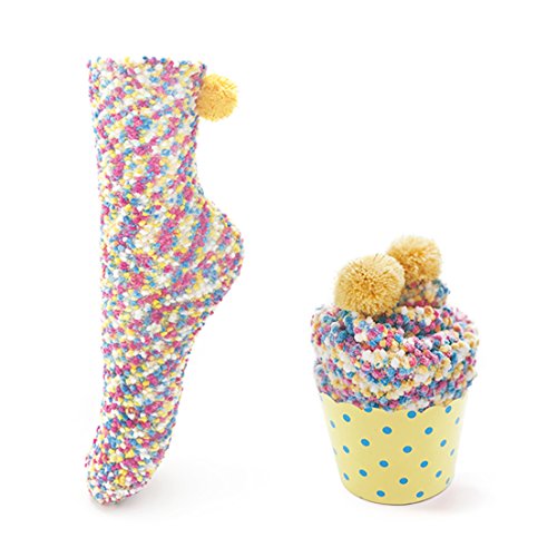 LEAPOP 1 oder 3 Paare Damen Mädchen Socken Cupcakes Design Flauschig Gemütliche Weiche Dicke Warme Weihnachtssocken mit Geschenkbox (Gelb (1 Paar)) von LEAPOP