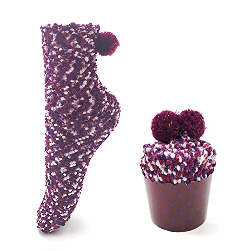 LEAPOP 1 oder 3 Paare Damen Mädchen Socken Cupcakes Design Flauschig Gemütliche Weiche Dicke Warme Weihnachtssocken mit Geschenkbox (Lila (1 Paar)) von LEAPOP