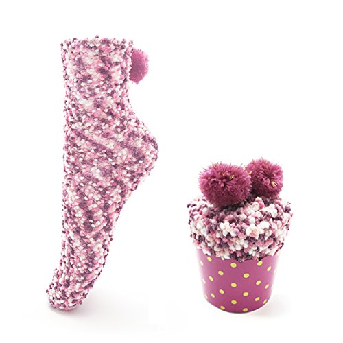 LEAPOP 1 oder 3 Paare Damen Mädchen Socken Cupcakes Design Flauschig Gemütliche Weiche Dicke Warme Weihnachtssocken mit Geschenkbox (Pink (1 Paar)) von LEAPOP