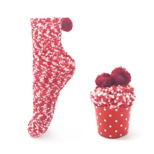 LEAPOP 1 oder 3 Paare Damen Mädchen Socken Cupcakes Design Flauschig Gemütliche Weiche Dicke Warme Weihnachtssocken mit Geschenkbox (Rot (1 Paar)) von LEAPOP
