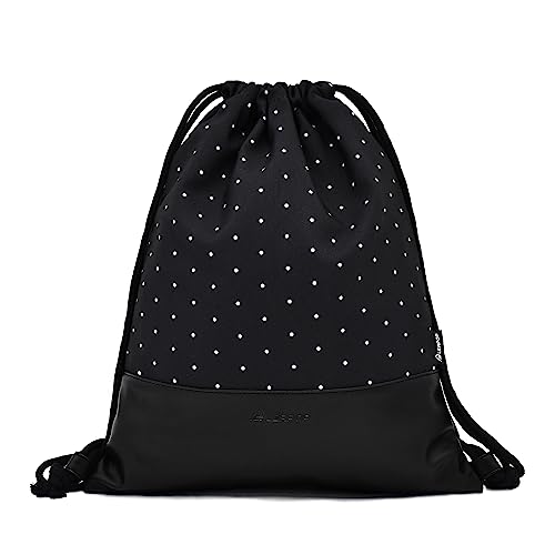 LEAPOP Turnbeutel Hipster Sporttaschen, Tupfen Drucken Gym Sack Beutel Sportbeutel Tüte Rucksack mit Innentasche und Schlüsselbund, mit Münzbörsen (Schwarz) von LEAPOP