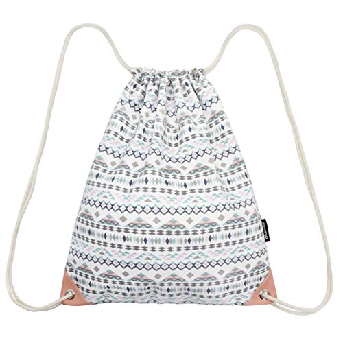 LEAPOP Unisex Turnbeutel Segeltuch Sporttaschen Gymsack, Hipster Niedlich Drucken Pattern Beutel Sportbeutel Tasche Tüte Rucksack mit Innentasche (Geometrisches Muster) von LEAPOP