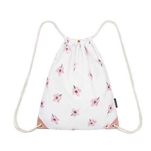 LEAPOP Unisex Turnbeutel Segeltuch Sporttaschen Gymsack, Hipster Niedlich Drucken Pattern Beutel Sportbeutel Tasche Tüte Rucksack mit Innentasche (Kirschblüte) von LEAPOP