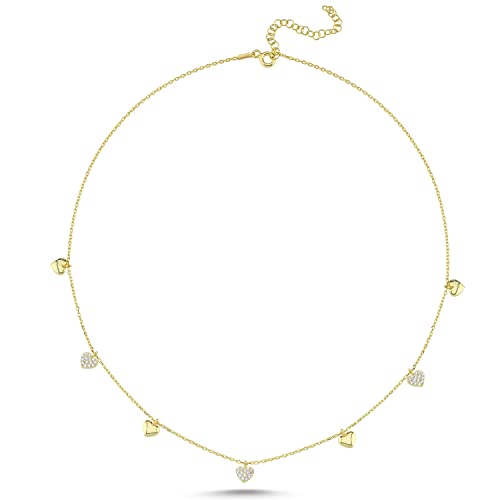 Damen Halskette 925 Sterling Silber Herz Kette Engel Zirkonia Steine 14K Gold beschichtet rhodiniert (7 Heart Gold) von LEARGISS