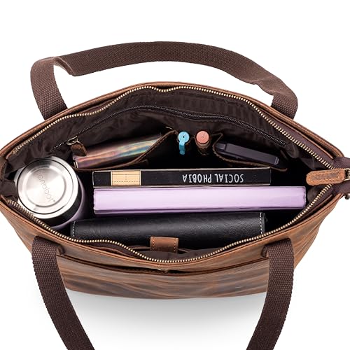 LEARICHI 16 Zoll Handgefertigte Jäger Verzweifelt Leder Laptop Schulter Aktentasche für Männer Braune Umhängetasche im Vintage Stil Mit Gepolstertem Fach Horizontale Tasche von LEARICHI