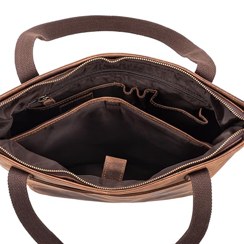 LEARICHI 16 Zoll Handgefertigte Jäger Verzweifelt Leder Laptop Schulter Aktentasche für Männer Braune Umhängetasche im Vintage Stil Mit Gepolstertem Fach Vertikale Tasche von LEARICHI