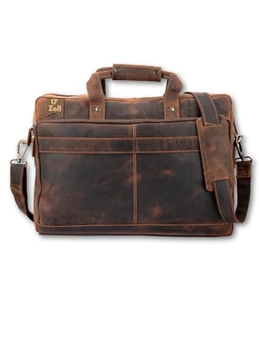 LEARICHI Laptop Umhängetaschen aus Echtem Jägerleder für Herren Handgefertigte Vintage Leder Aktentasche, Messenger Umhängetasche Mit Trolley Befestigung, Braune Business Tasche von LEARICHI