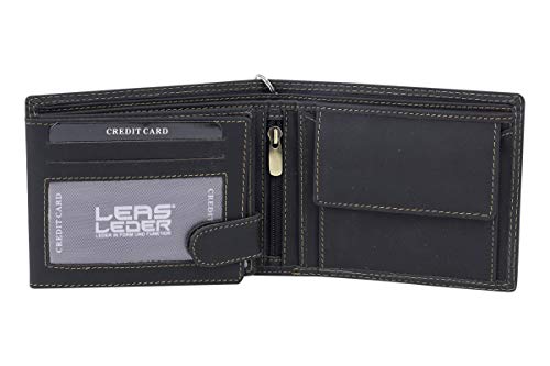 Biker Geldbörse Herren RFID Querformat Schutzfolie gegen Datendiebstahl mit Chrom-Kette LEAS MCL im Vintage-Stil in Echt-Leder, schwarz von LEAS MCL