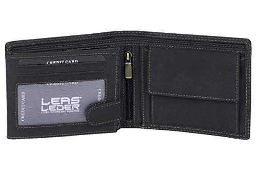 Geldbörse Herren RFID Querformat Schutzfolie gegen Datendiebstahl LEAS MCL im Vintage-Stil in Echt-Leder, schwarz von LEAS MCL