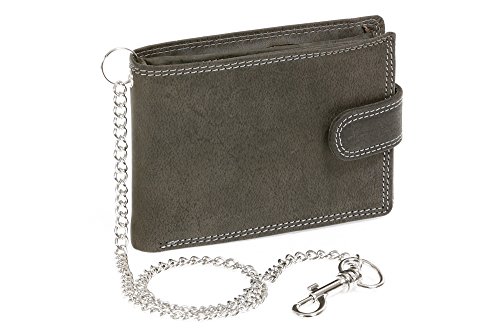 LEAS MCL Biker-Scheintasche m. Außenverschluss Chrom-Kette Querformat Echt-Leder, schwarz - LEAS Chain-Series von LEAS MCL