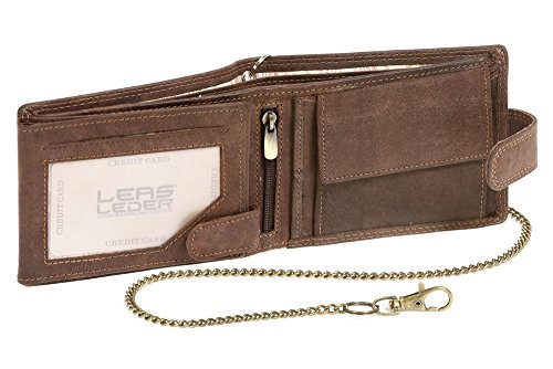 Biker-Scheintasche mit Außenverschluss Messing-Kette Querformat LEAS MCL in Echt-Leder, braun - LEAS Chain-Series von LEAS MCL