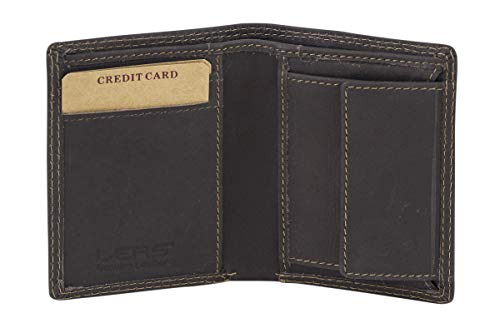 Mini Geldbörse extra dünn ohne Klappe im Hochformat LEAS MCL in Echt-Leder, braun - Vintage-Collection von LEAS MCL