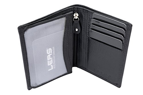 Ausweishülle Scheckkartenmappe Kartenmappe dünn mit RFID Schutz, Fahrzeugscheinmappe KFZ Mappe flach mit RFID Folie LEAS in Echt-Leder, schwarz von LEAS