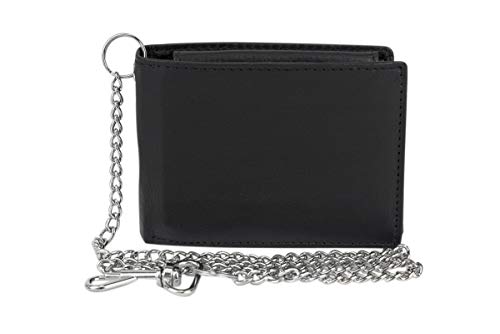 LEAS Biker Geldbörse Herren extra dünn mit RFID Schutz, Kette und Klappe, Herren Geldbeutel flach in Echt-Leder, Portmonee im Querformat, schwarz von LEAS