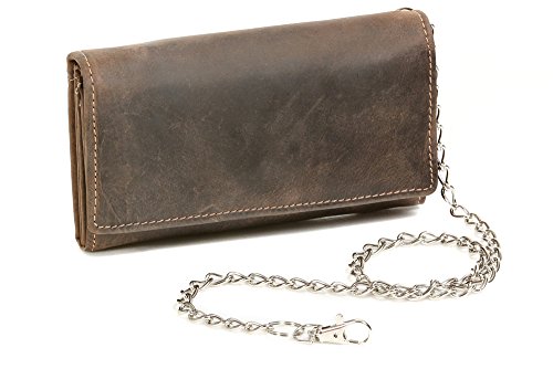 LEAS Biker & Trucker Langbörse mit RFID-Schutz Chrom-Kette Vintage-Stil in Echt-Leder, braun Vintage-Collection von LEAS