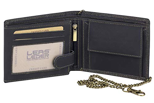 LEAS MCL Bikerbörse Trucker im Querformat mit Kette Vintage-Stil in Echt-Leder, schwarz - LEAS Chain-Series von LEAS MCL