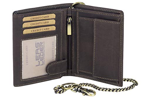 LEAS MCL Bikerkombibörse im Hochformat mit Kette Trucker Vintage-Stil in Echt-Leder, braun - LEAS Chain-Series von LEAS MCL